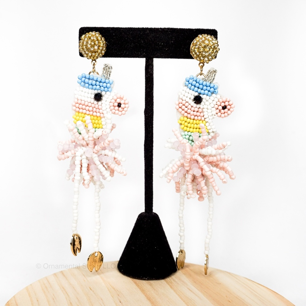 Unicorn Beaded Pastel Statement Dangle Earrings 58 - Picture 1 of 5